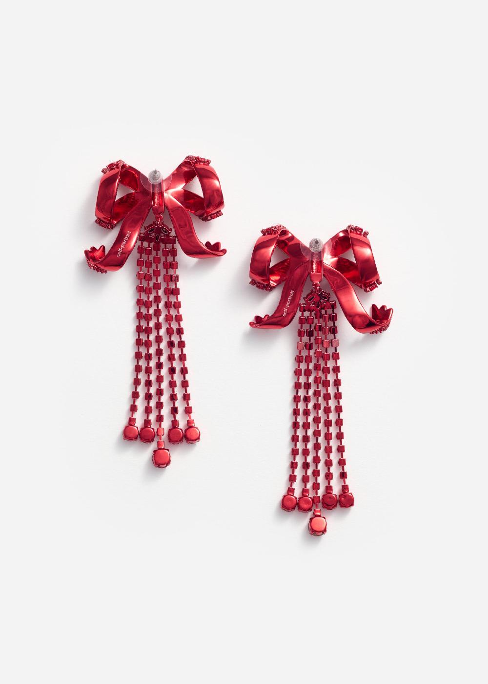 Self Portrait Red Bow Diamante Earrings JEWELLERY
