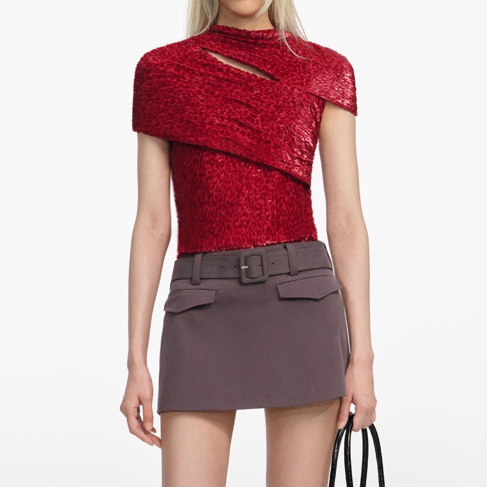 Self Portrait Red Fil Coupe Cut Out Top CLOTHING