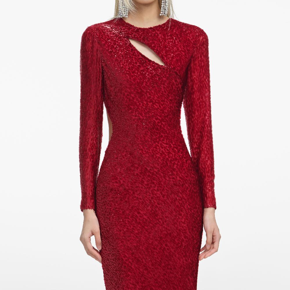 Self Portrait Red Fil Coupe Maxi Dress CLOTHING