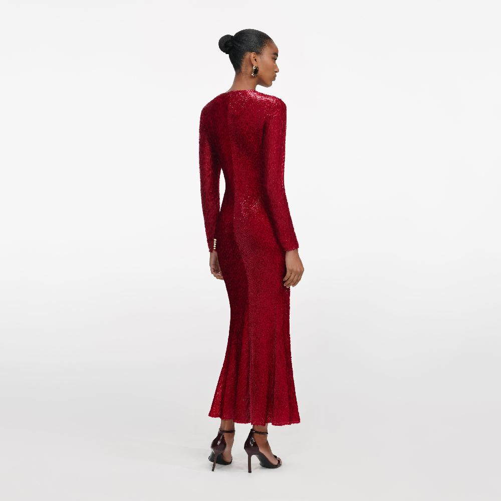 Self Portrait Red Fil Coupe Midi Dress CLOTHING