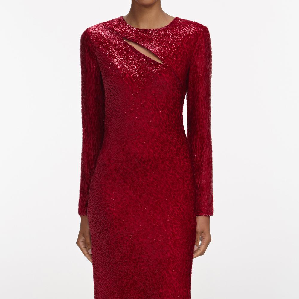 Self Portrait Red Fil Coupe Midi Dress CLOTHING