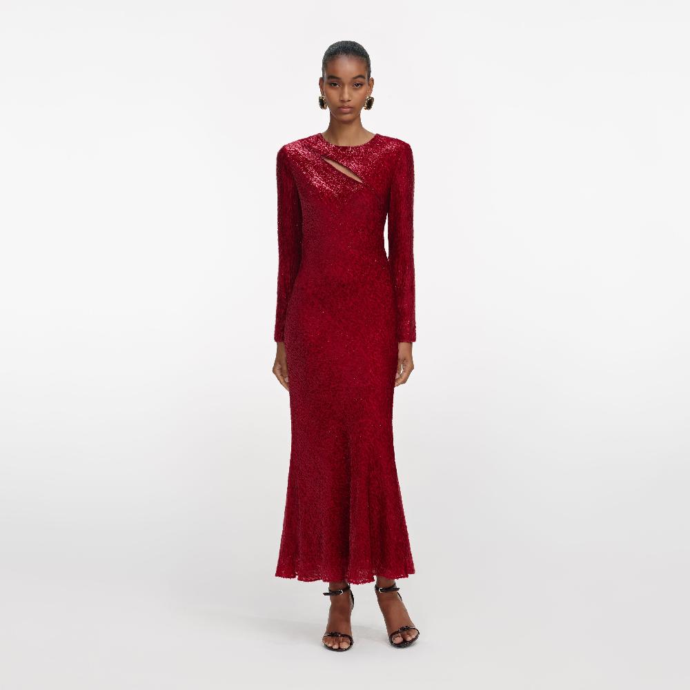 self portrait Red Fil Coupe Midi Dress CLOTHING