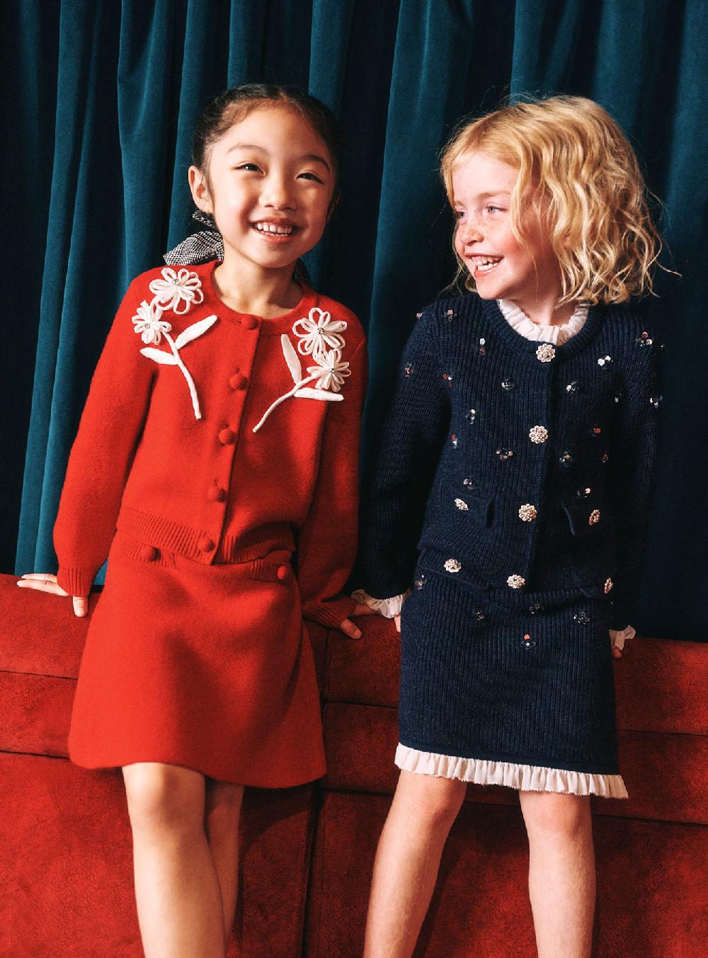 Self Portrait Red Flower Trim Cardigan KIDS