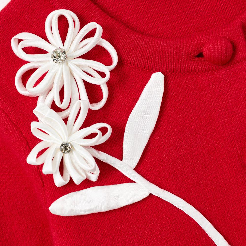 Self Portrait Red Flower Trim Cardigan KIDS