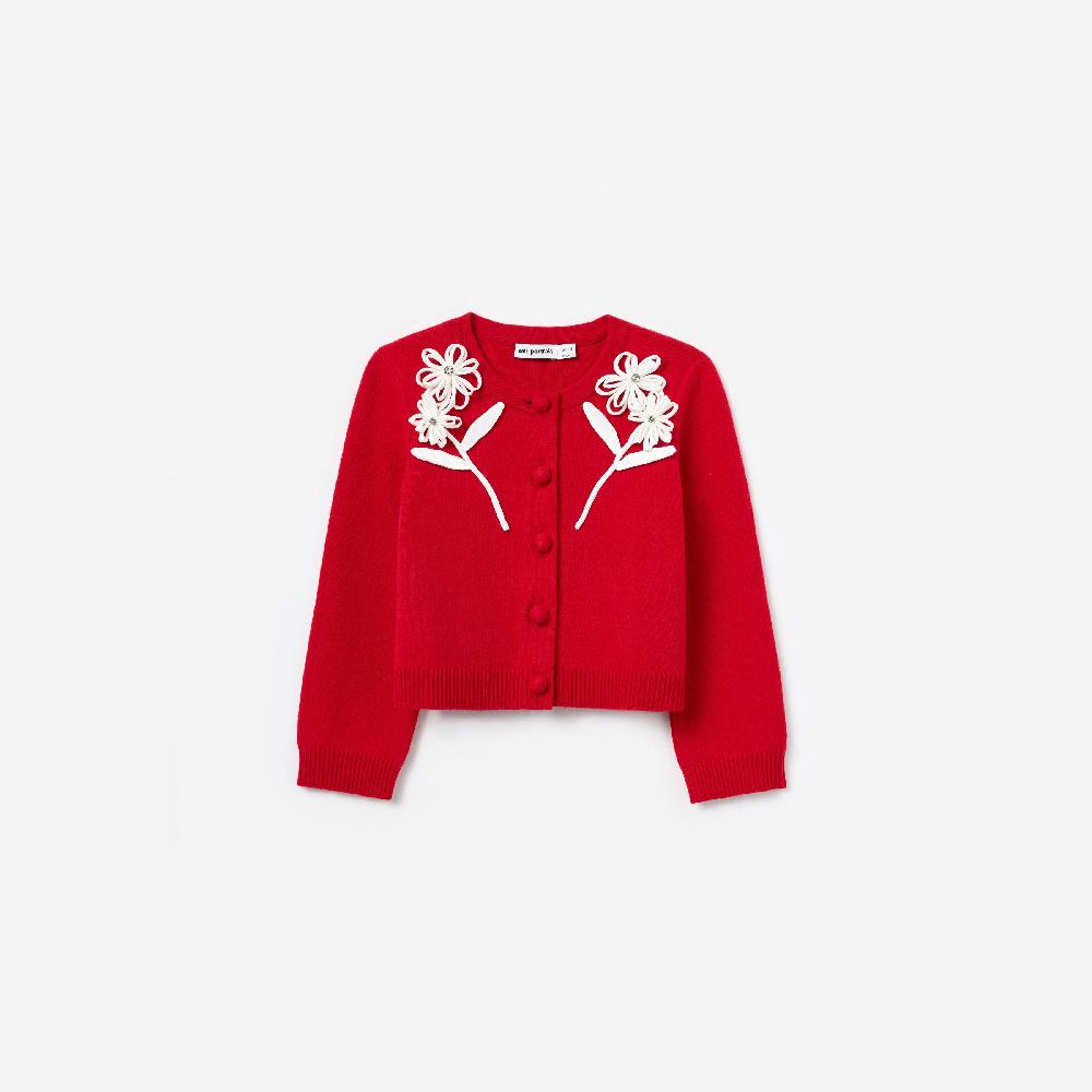 self portrait Red Flower Trim Cardigan KIDS