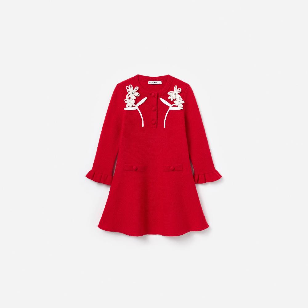 self portrait Red Flower Trim Dress KIDS