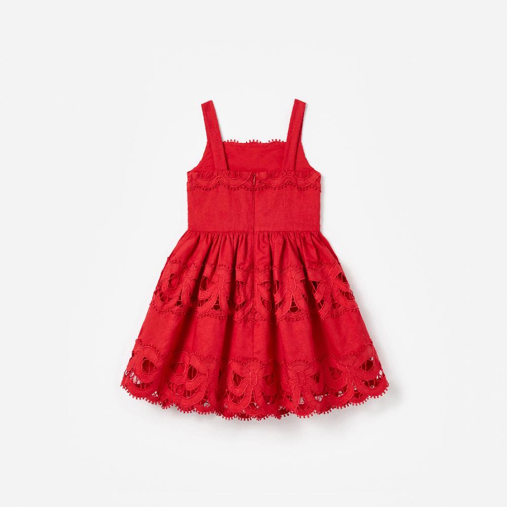 Self Portrait Red Linen Bow Dress KIDS