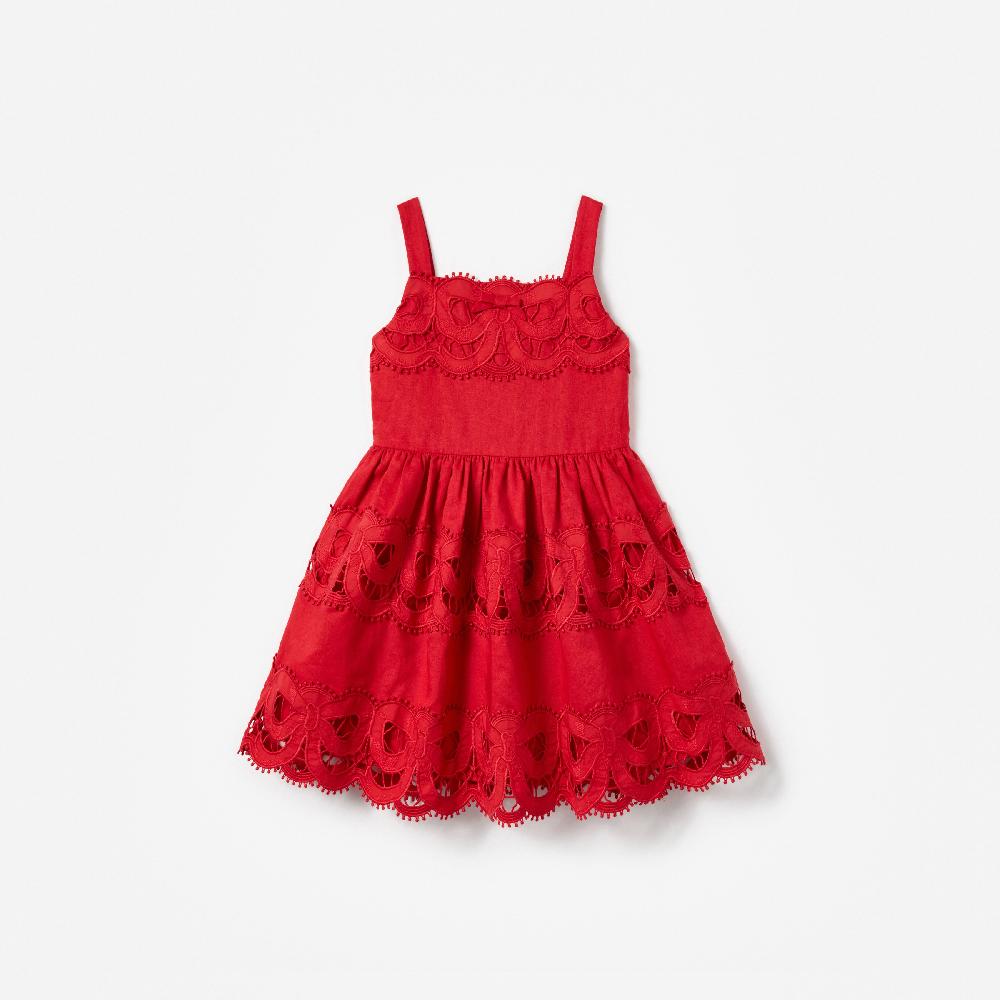 self portrait Red Linen Bow Dress KIDS