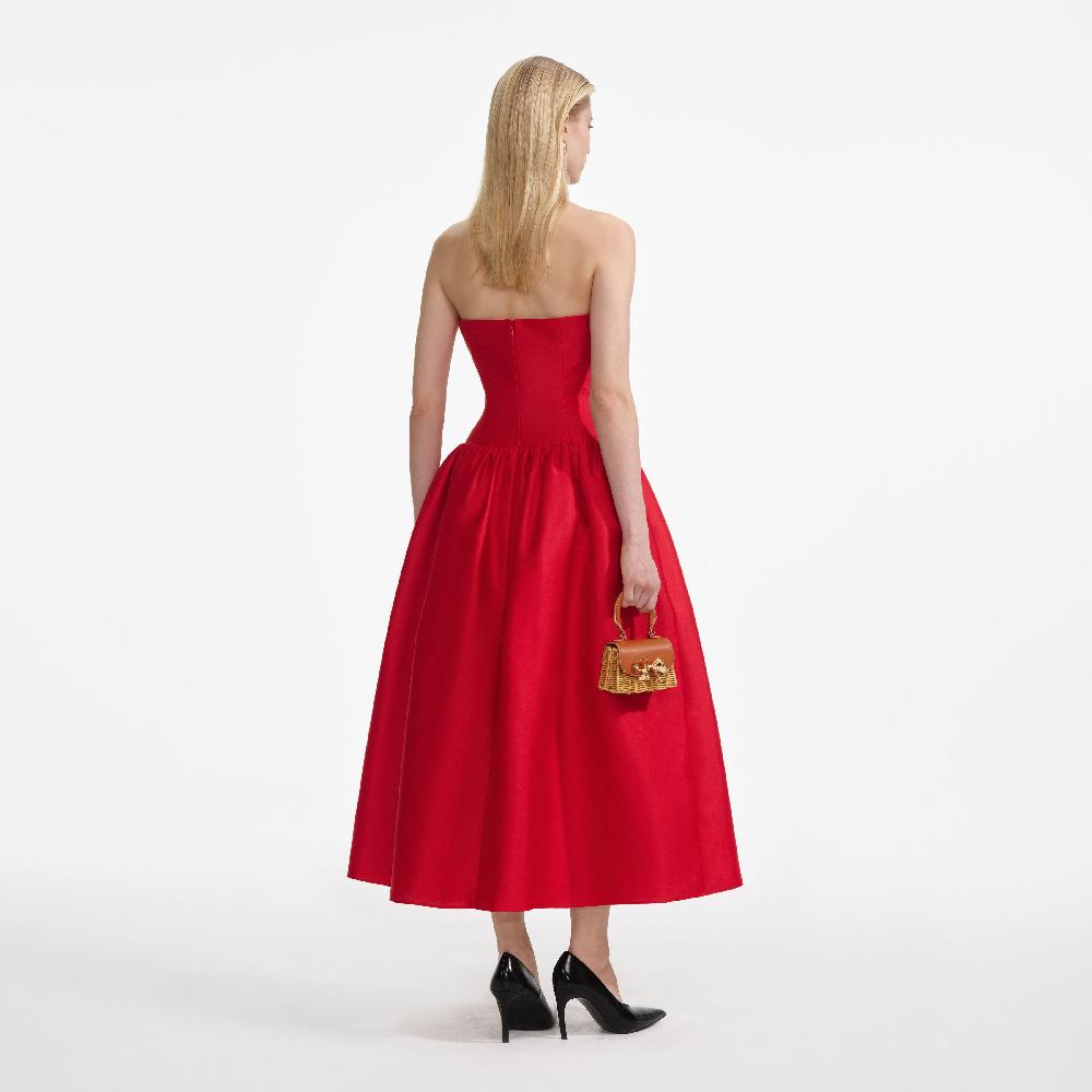 Self Portrait Red Taffeta Midi Dress CLOTHING