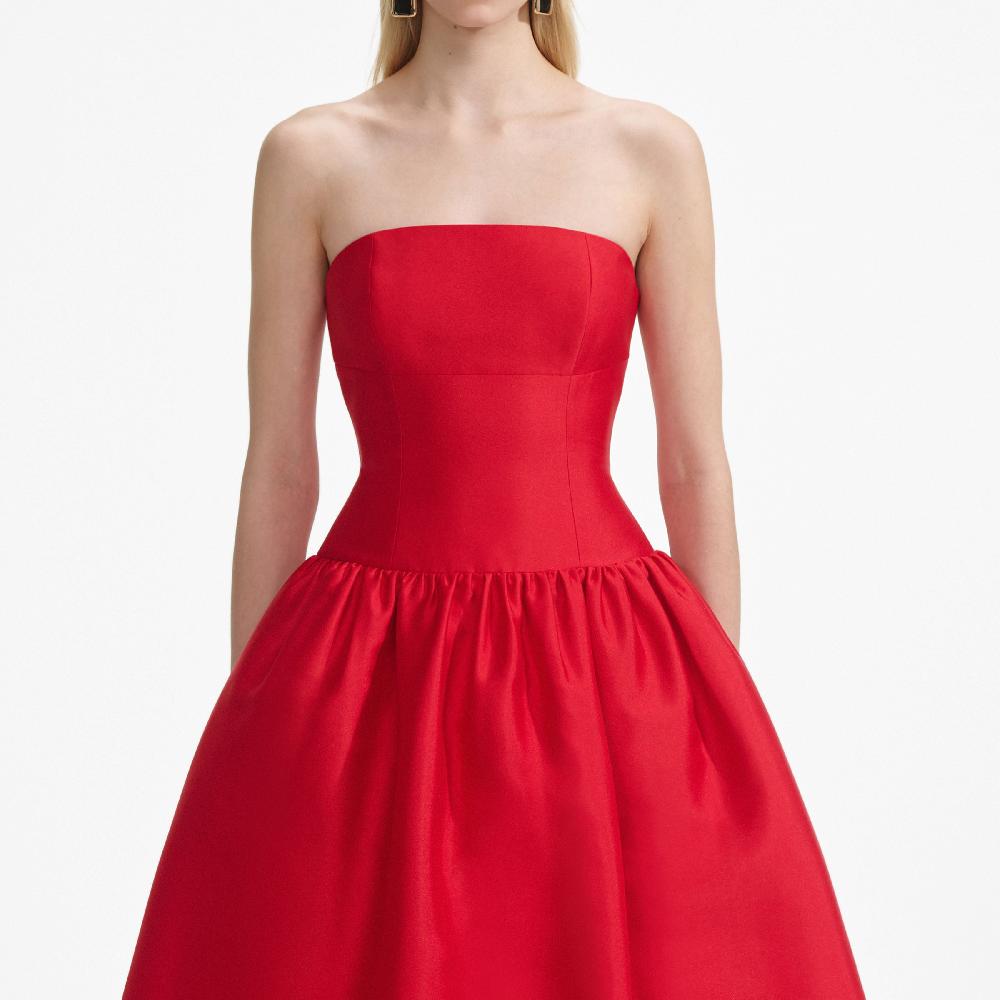 Self Portrait Red Taffeta Midi Dress CLOTHING