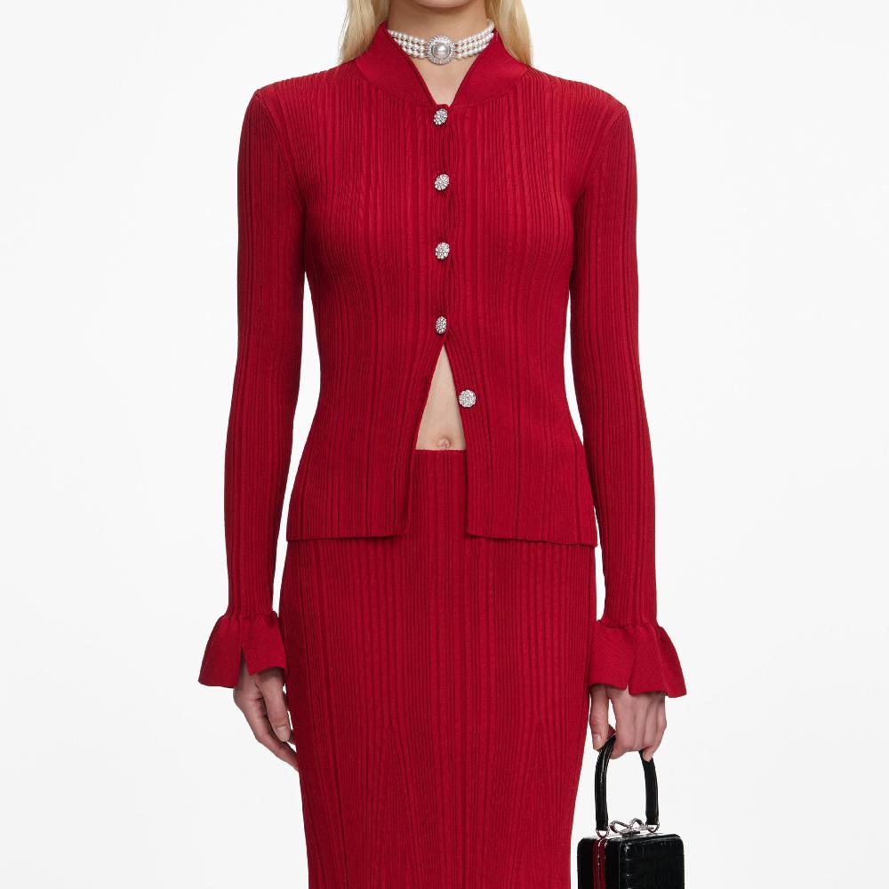 Self Portrait Red Viscose Knit Midi Skirt CLOTHING