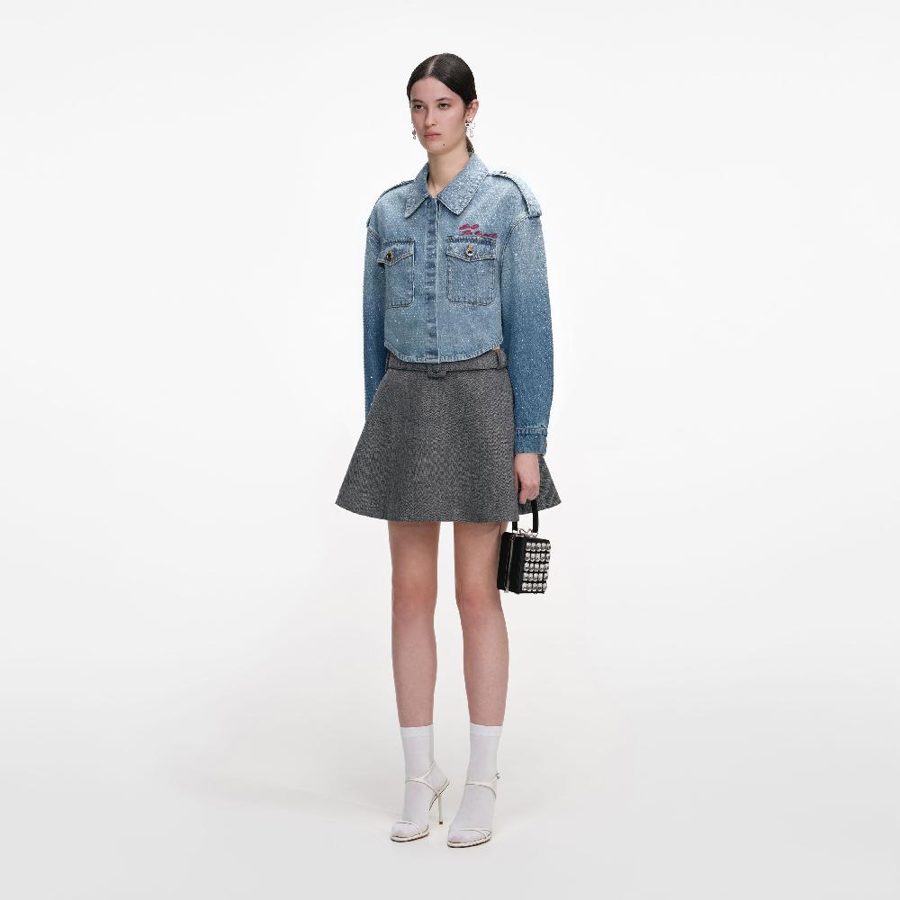 Self Portrait Rhinestone Denim Shirt CLOTHING