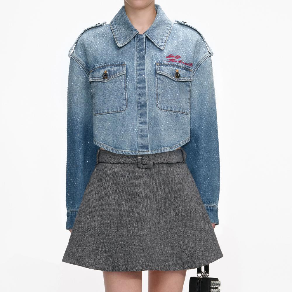 Self Portrait Rhinestone Denim Shirt CLOTHING