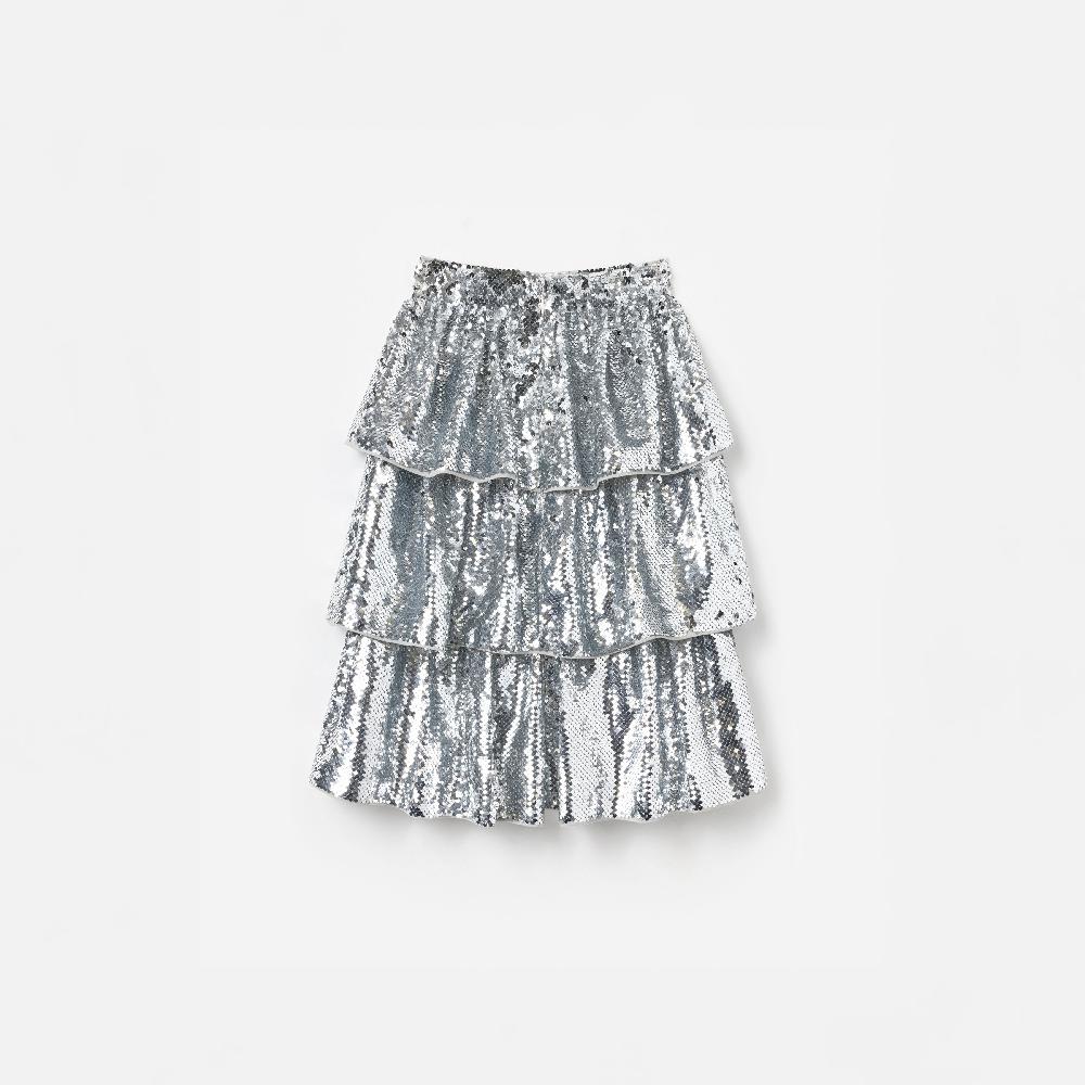 Self Portrait Silver Sequin Tiered Skirt KIDS