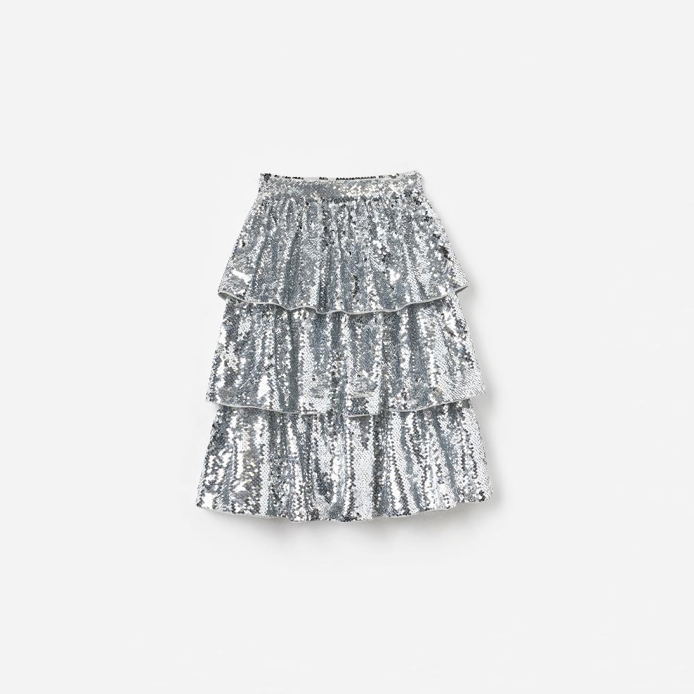 self portrait Silver Sequin Tiered Skirt KIDS