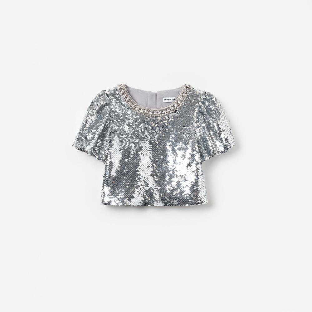 self portrait Silver Sequin Top KIDS