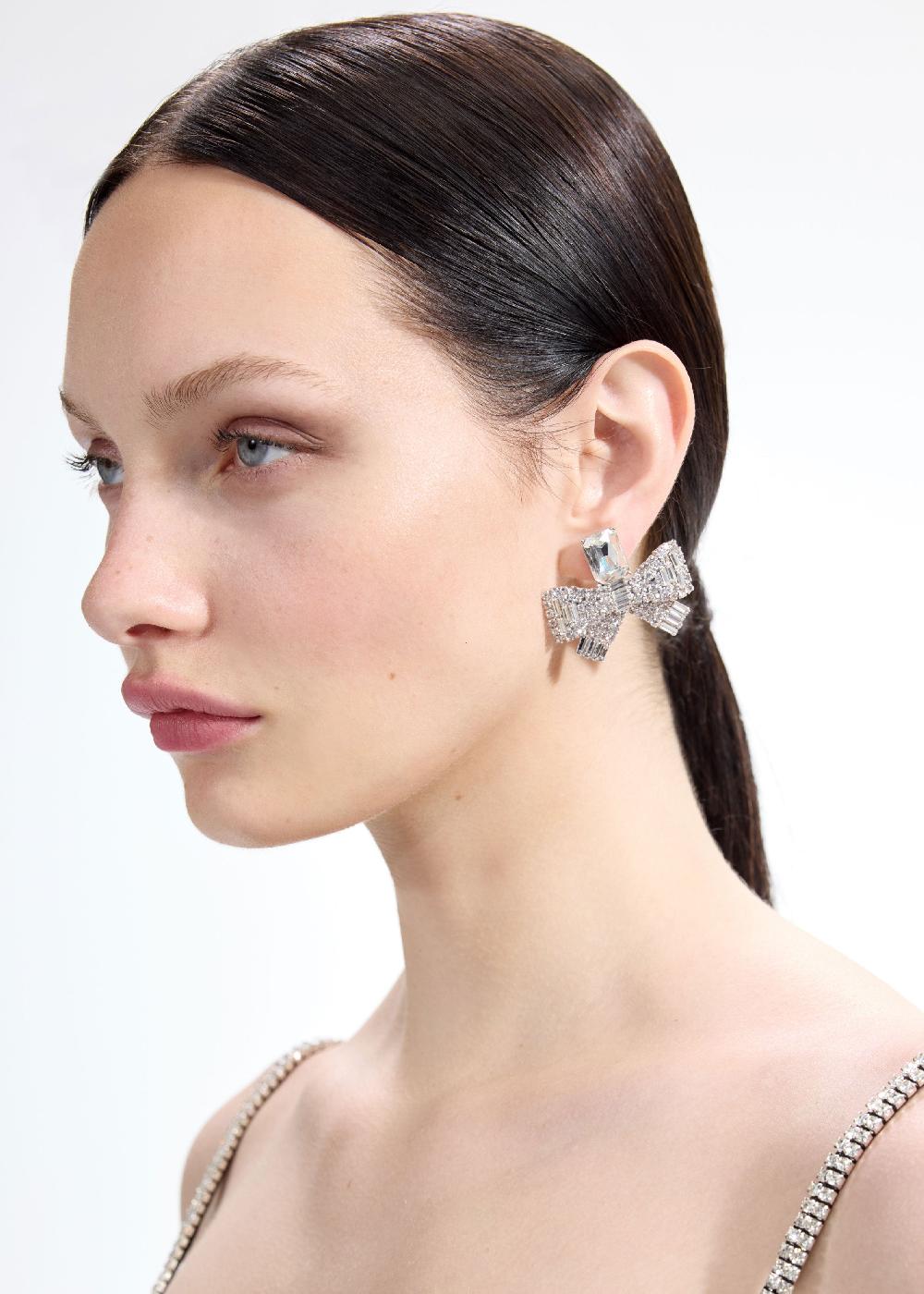 Self Portrait Small Crystal Bow Earrings JEWELLERY