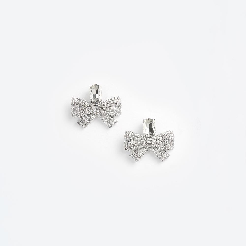 Self Portrait Small Crystal Bow Earrings JEWELLERY