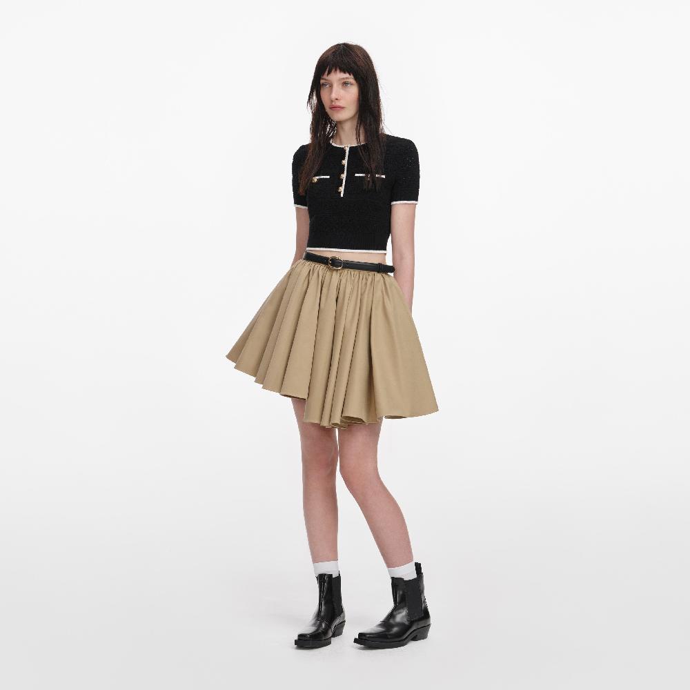 Self Portrait Tan Cotton Mini Skirt CLOTHING