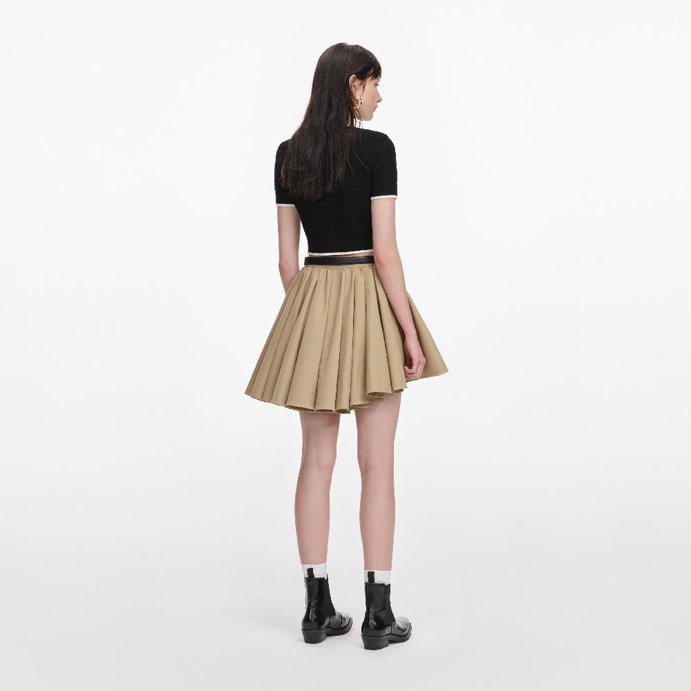 Self Portrait Tan Cotton Mini Skirt CLOTHING