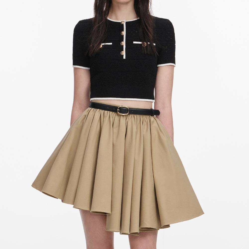 Self Portrait Tan Cotton Mini Skirt CLOTHING