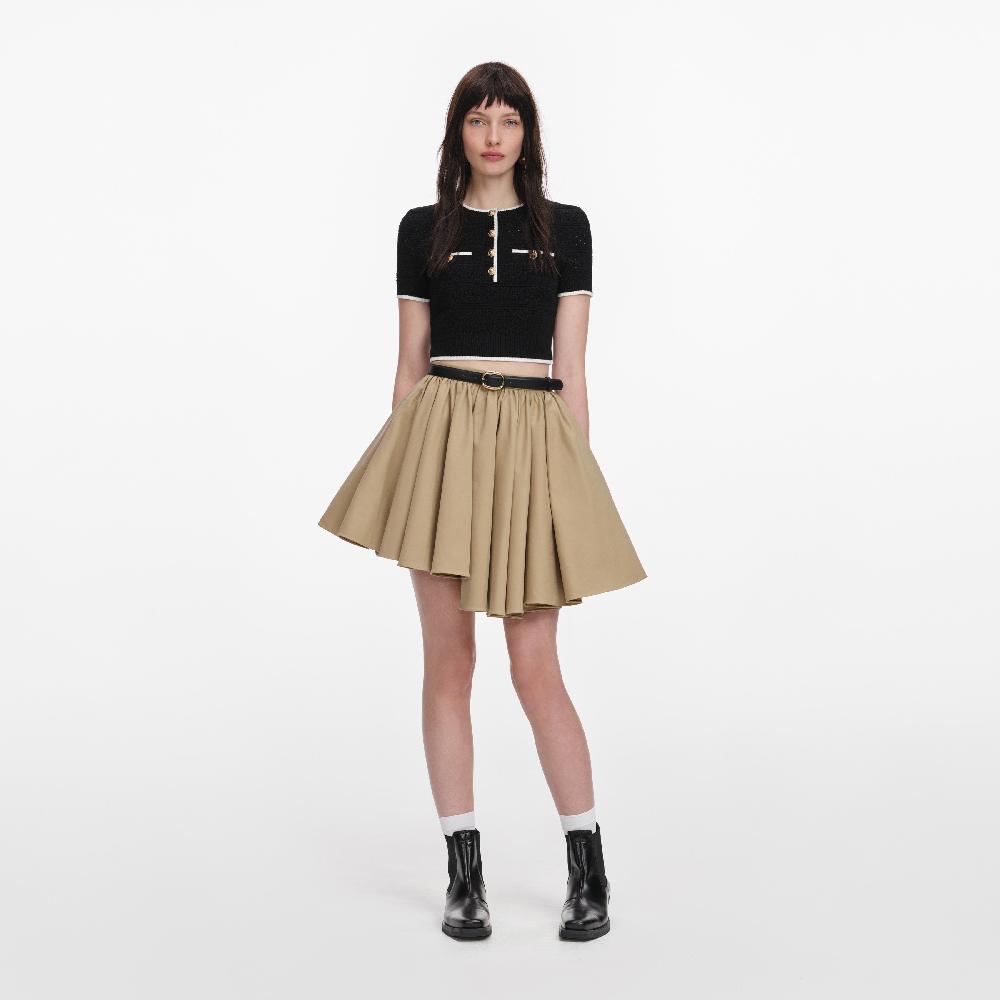 self portrait Tan Cotton Mini Skirt CLOTHING