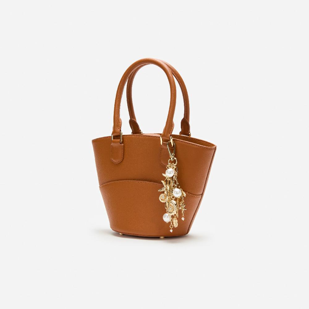 Self Portrait Tan Leather Charm Tote Bag BAGS