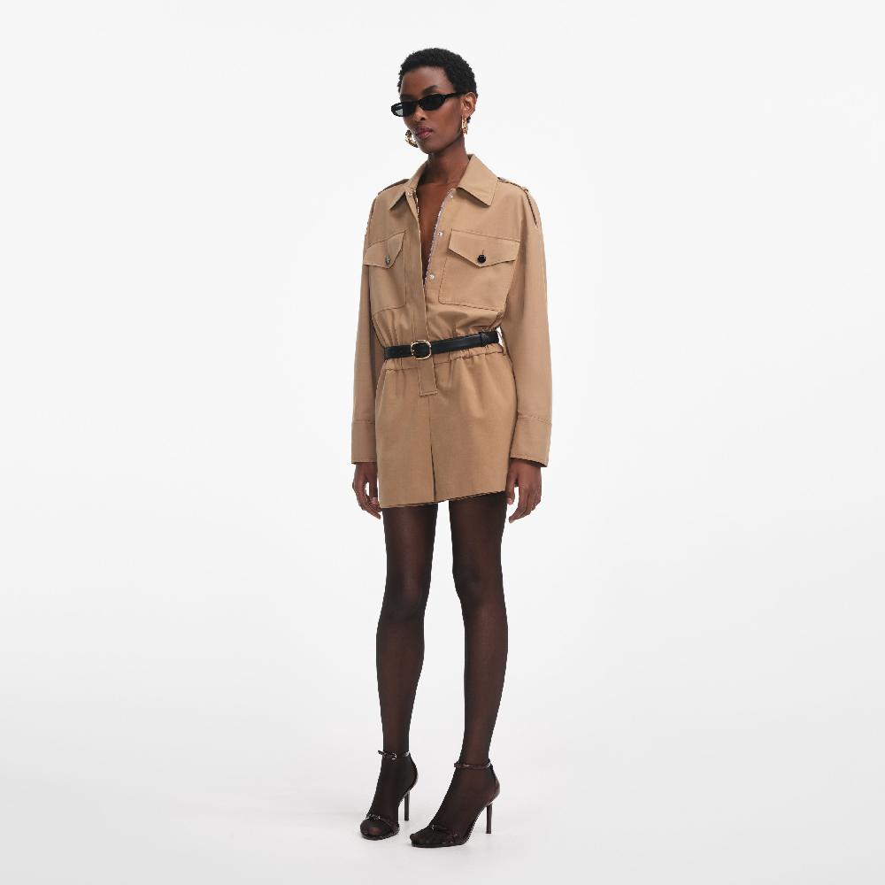 Self Portrait Tan Twill Playsuit CLOTHING