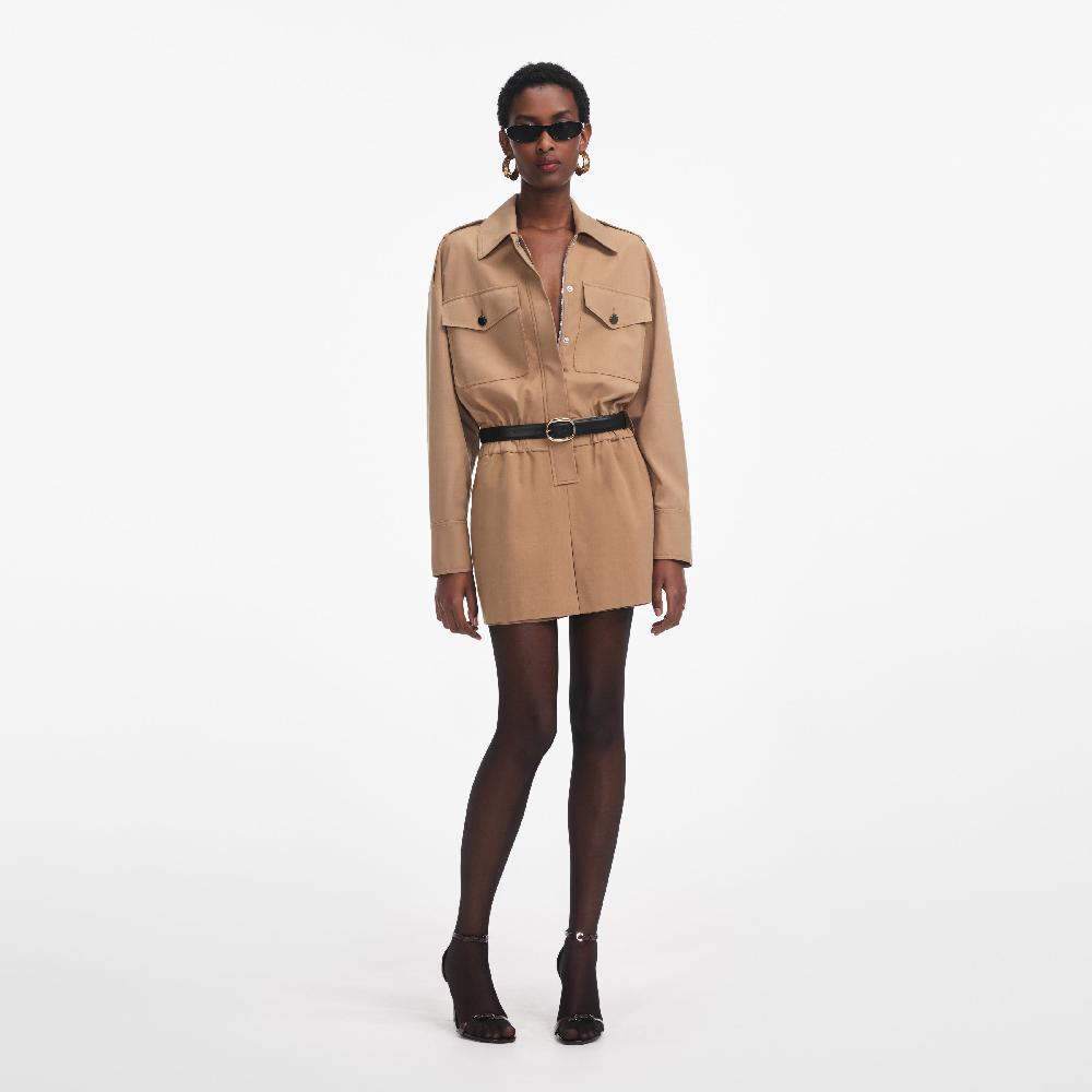 self portrait Tan Twill Playsuit CLOTHING