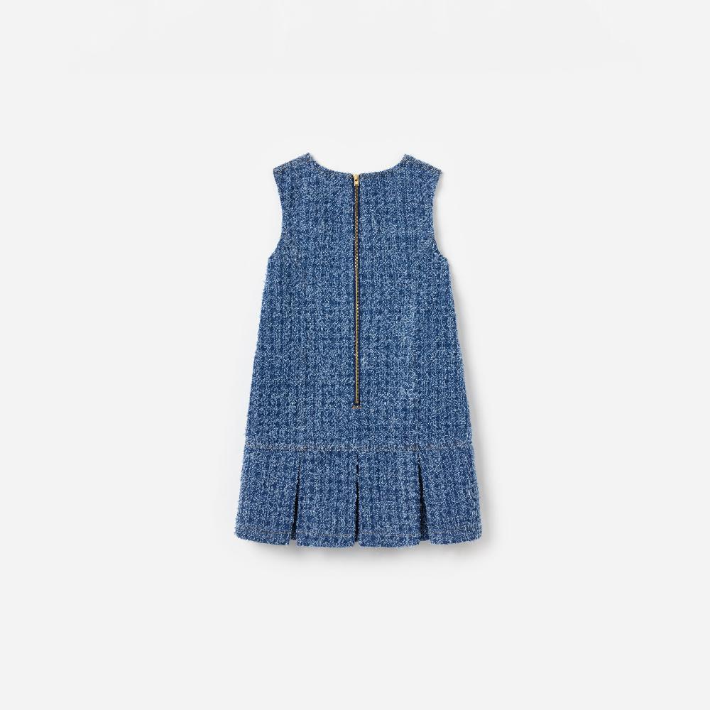Self Portrait Textured Denim Heart Trim Dress KIDS