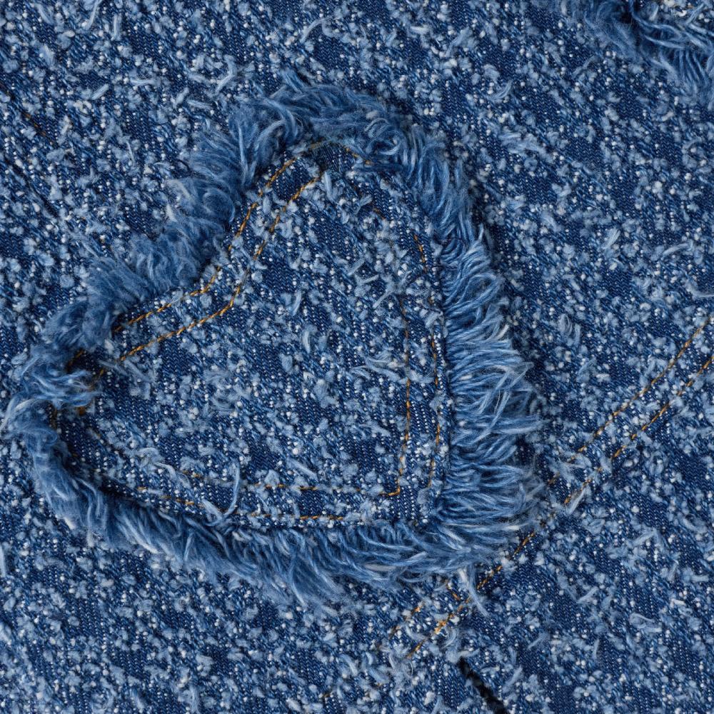 Self Portrait Textured Denim Heart Trim Dress KIDS