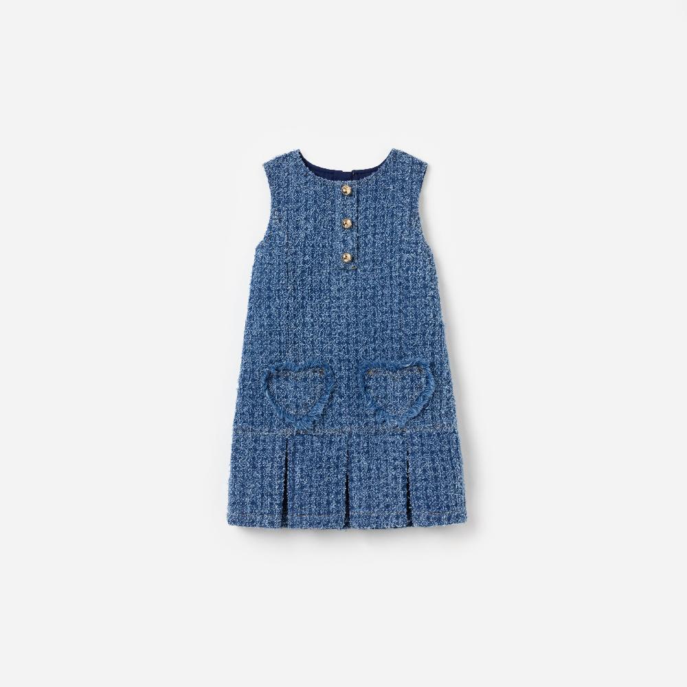 self portrait Textured Denim Heart Trim Dress KIDS