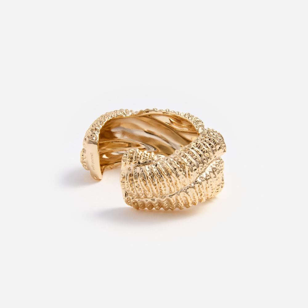 Self Portrait Textured Gold Twisted Cuff JEWELLERY