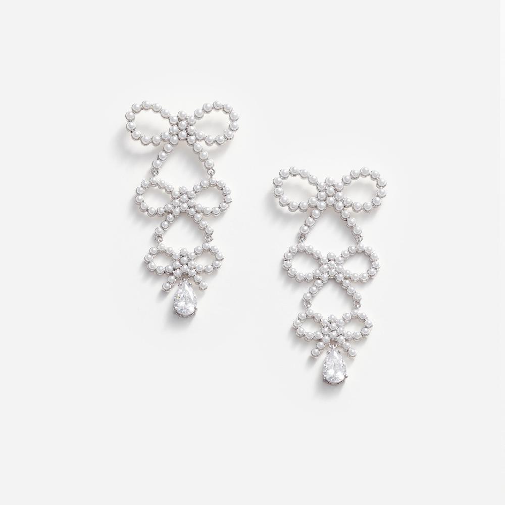 self portrait Tiered Pearl Bow Earrings JEWELLERY