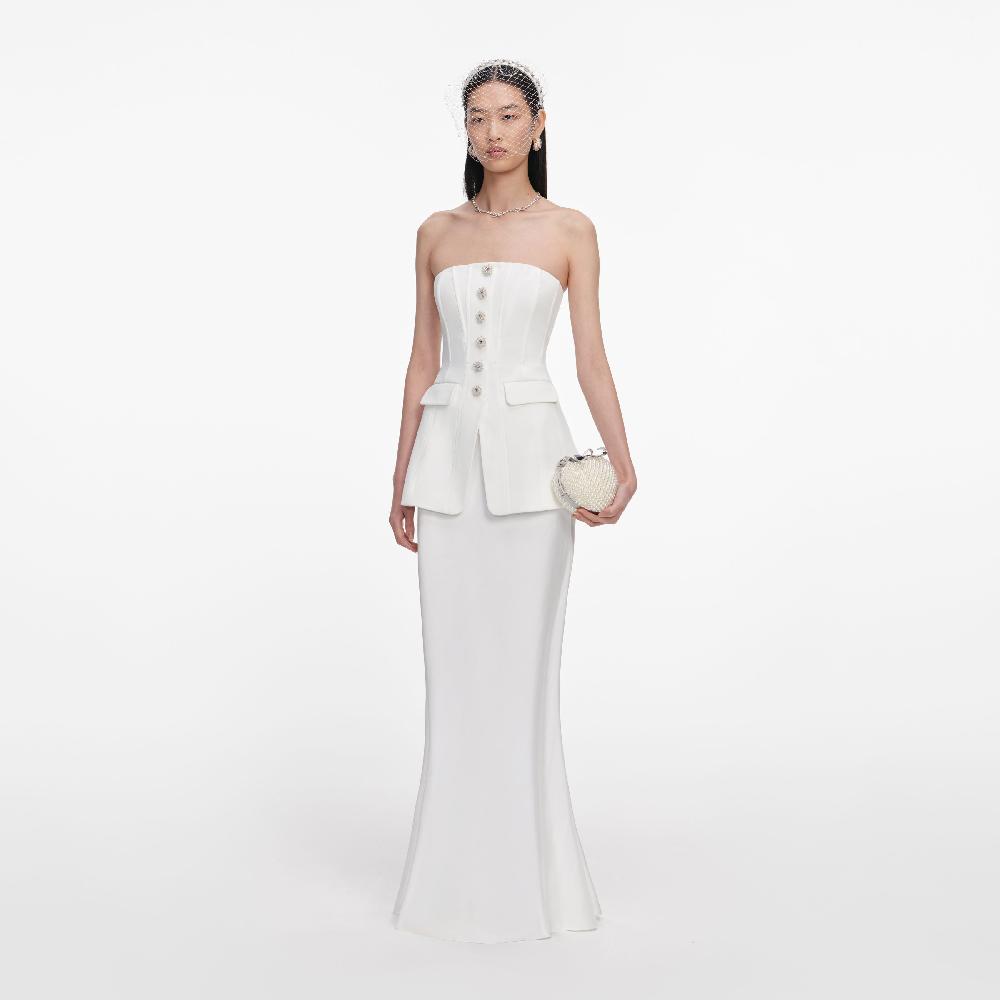 Self Portrait White Bandeau Maxi Dress CLOTHING