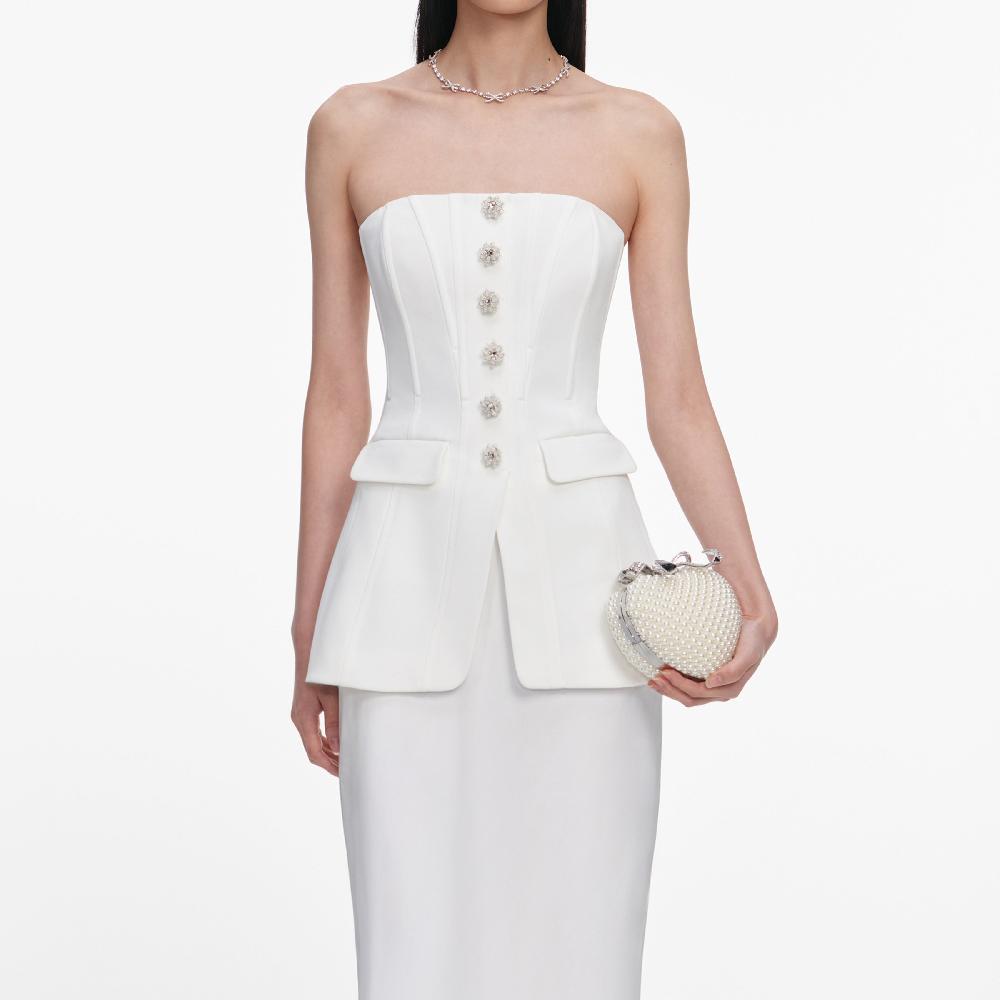 Self Portrait White Bandeau Maxi Dress CLOTHING