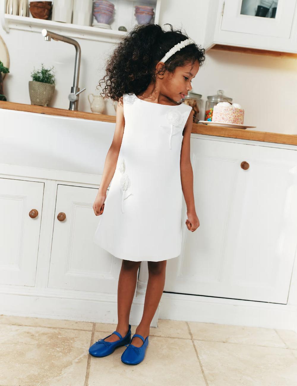 Self Portrait White Crepe Sequin Flower Dress KIDS