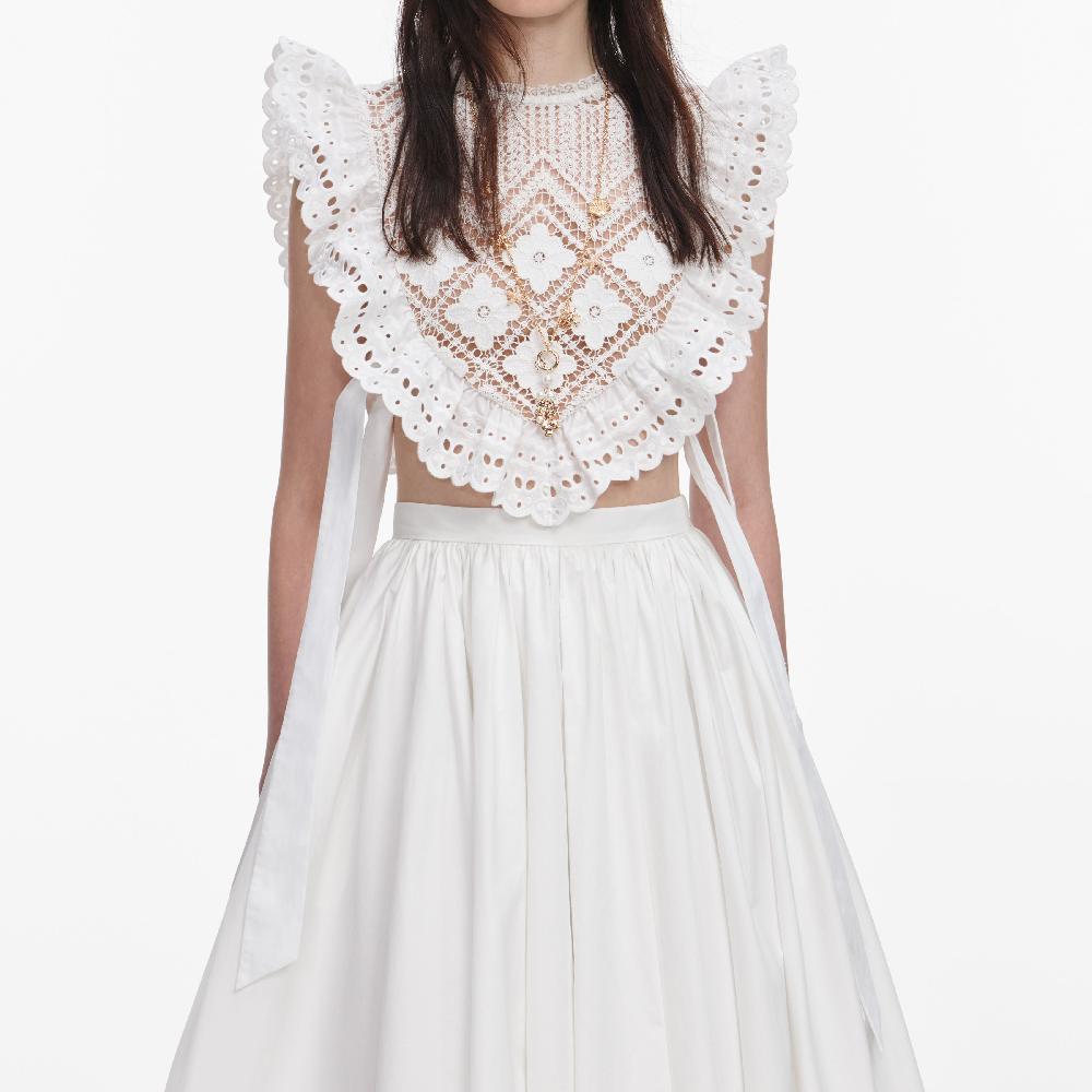 Self Portrait White Crochet Lace Crop Top CLOTHING