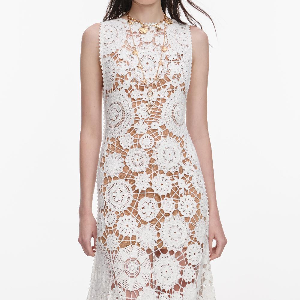 Self Portrait White Crochet Maxi Dress CLOTHING