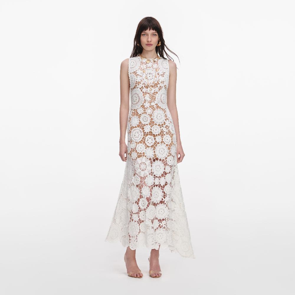 self portrait White Crochet Maxi Dress CLOTHING