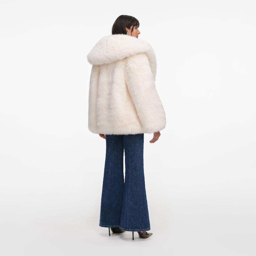 Self Portrait White Faux Fur Coat CLOTHING