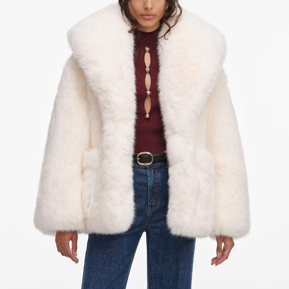 Self Portrait White Faux Fur Coat CLOTHING