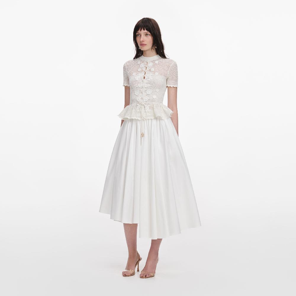 Self Portrait White Floral Crochet Top CLOTHING