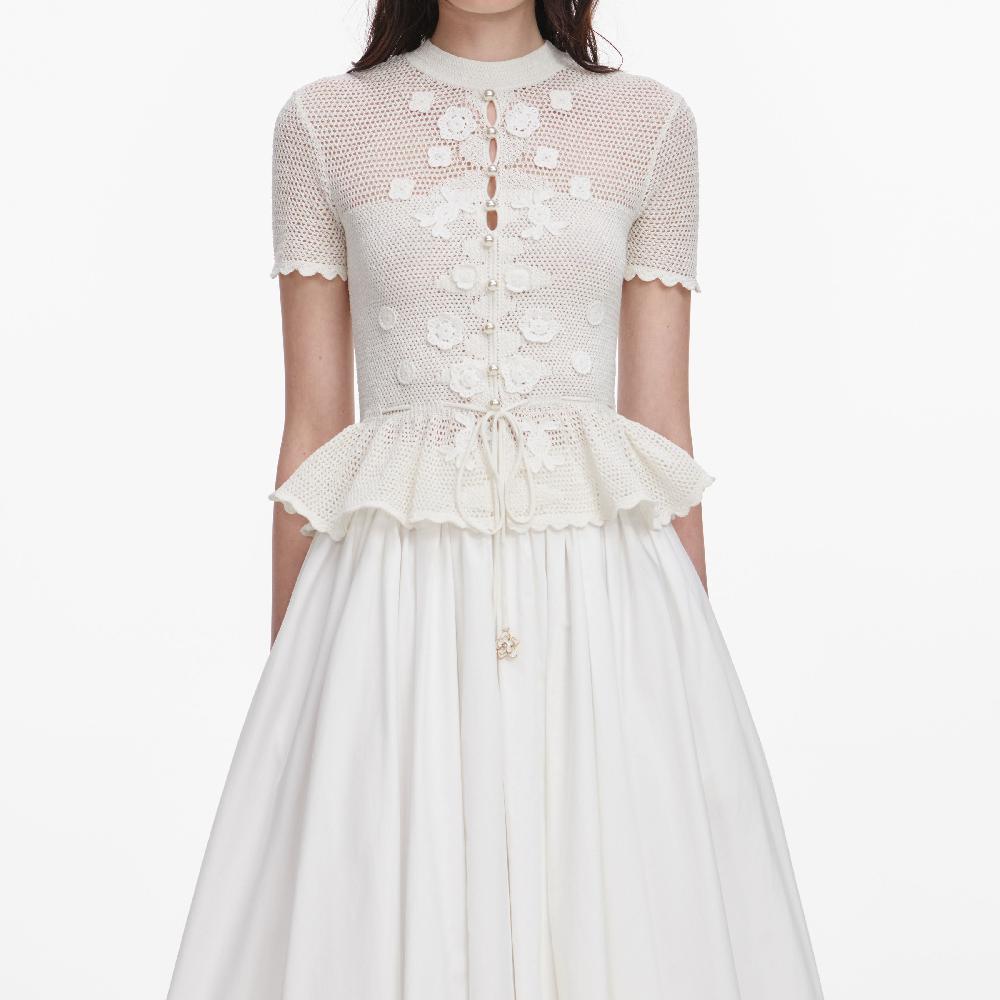 Self Portrait White Floral Crochet Top CLOTHING