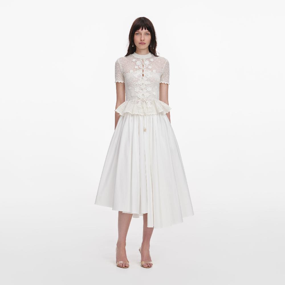 self portrait White Floral Crochet Top CLOTHING