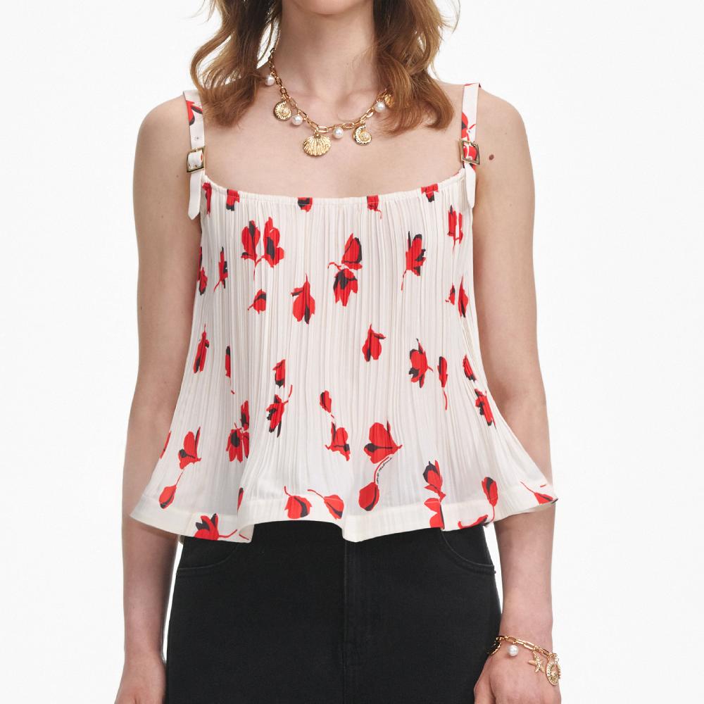 Self Portrait White Floral Plisse Top CLOTHING