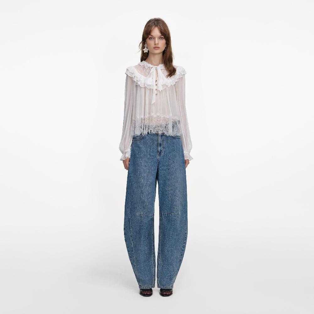 self portrait White Georgette Lace Blouse CLOTHING