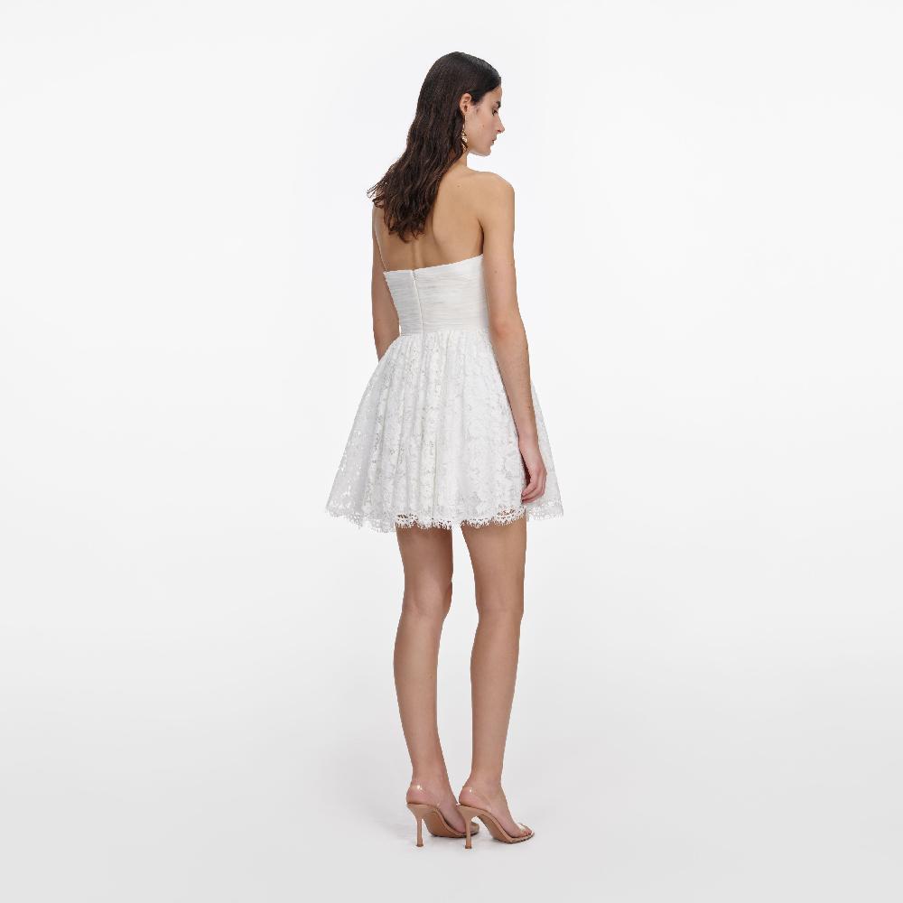 Self Portrait White Lace Bow Mini Dress CLOTHING