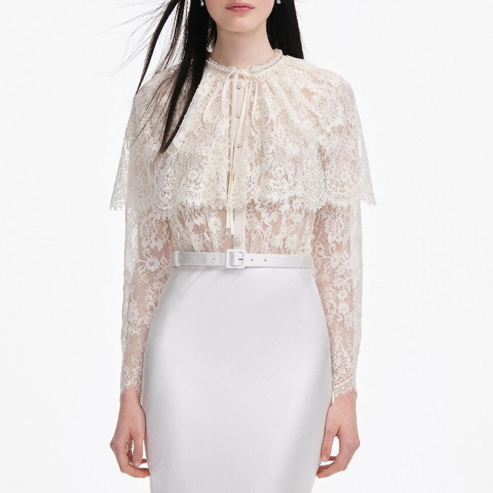 Self Portrait White Lace Cape Maxi Dress CLOTHING