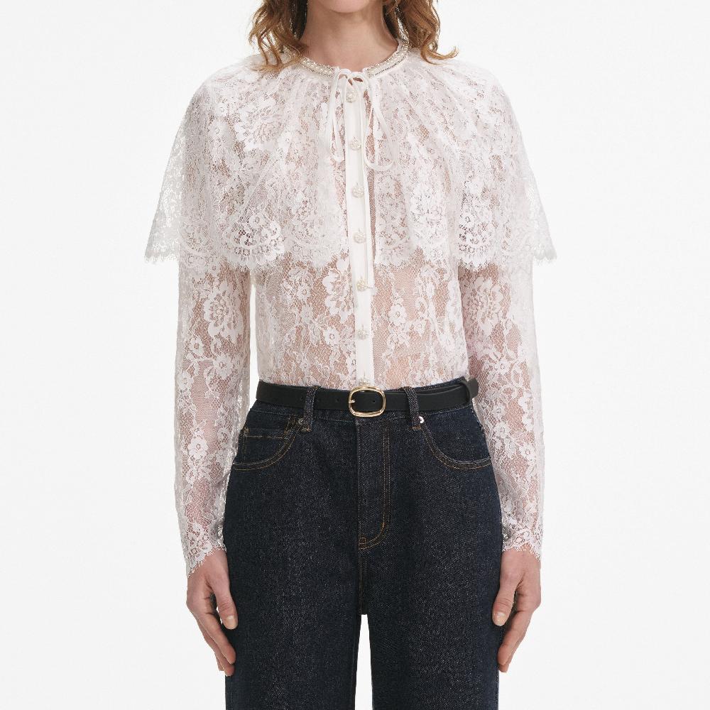 Self Portrait White Lace Cape Top CLOTHING